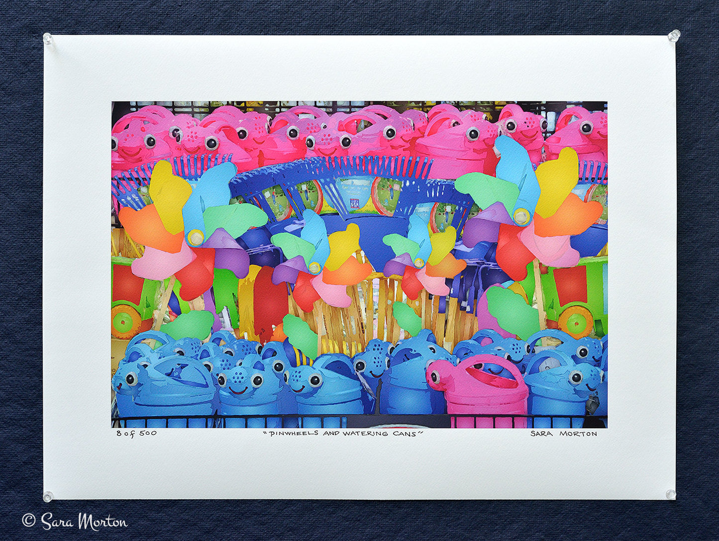 Fine Art Print | Gardening Wall Art | Rainbow Pinwheels | Kids Gardening tools | 18in x 12in Fine Art Paper Print | Happy