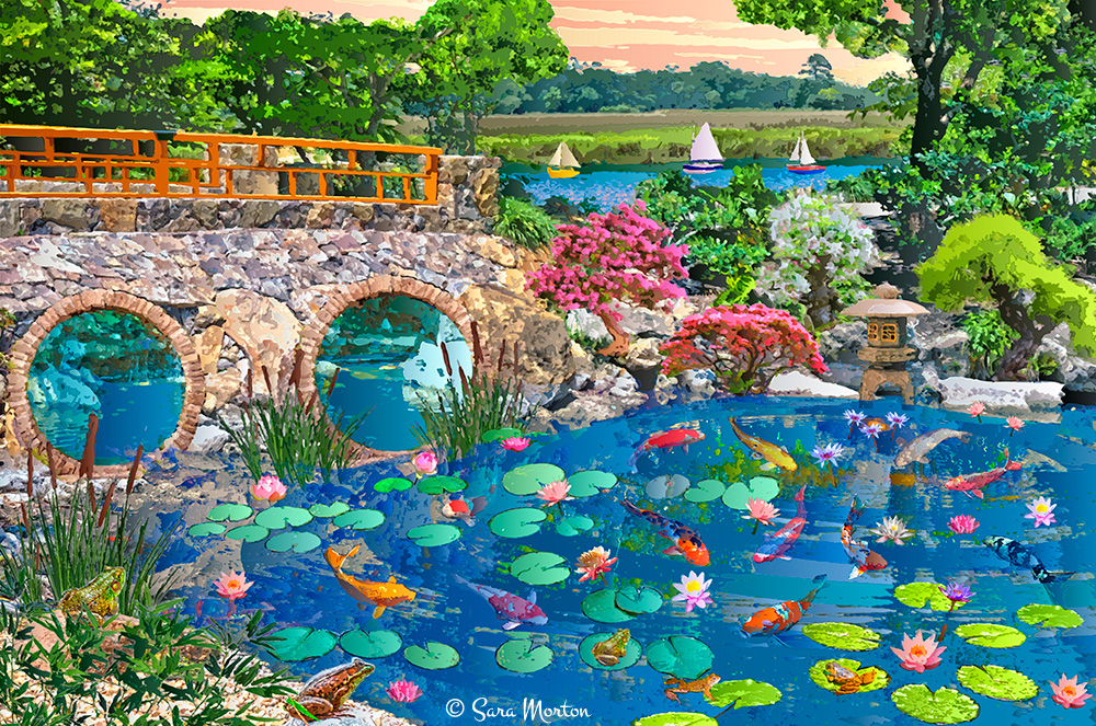 japanese koi pond painting